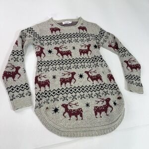 Shineflow Sweater Tunic Womens 1X Gray Fair Isle Reindeer Ugly Christmas Holiday